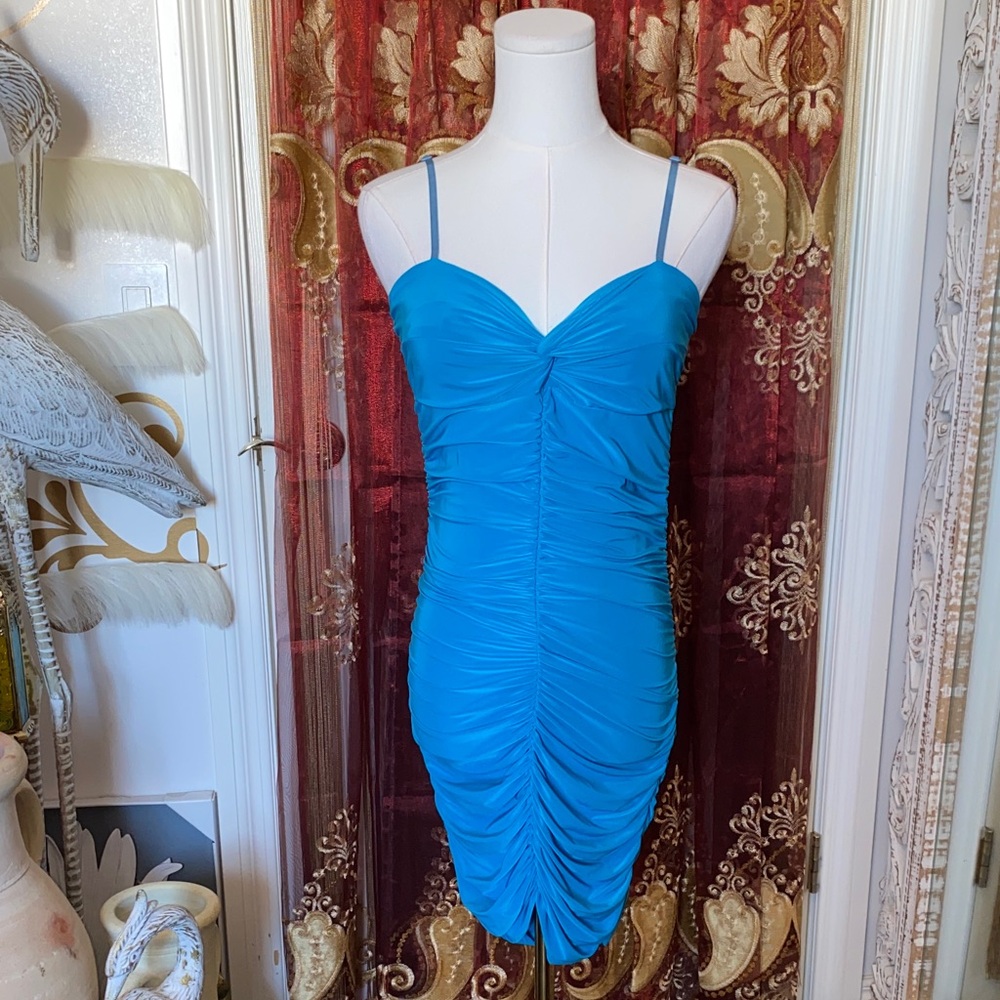 Seduction Blue Ruched Mini Dress - Picture 3 of 12
